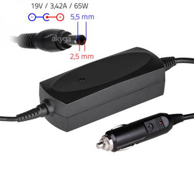 Car notebook power supply Akyga AK-ND-31 19V / 3.42A 65W 5.5 x 2.5 mm ASUS / TOSHIBA 1.2m