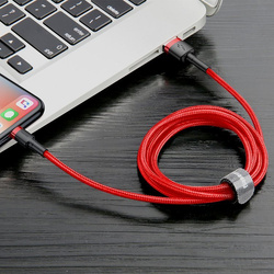 Baseus Cafule Cable wytrzymały nylonowy kabel przewód USB / Lightning QC3.0 1.5A 2M czerwony (CALKLF-C09)