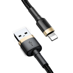 Baseus Cafule Cable wytrzymały nylonowy kabel przewód USB / Lightning QC3.0 2.4A 0,5M czarno-złoty (CALKLF-AV1)