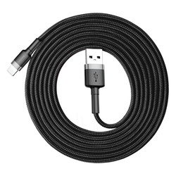 Baseus Cafule Cable wytrzymały nylonowy kabel przewód USB / Lightning QC3.0 1.5A 2M czarno-szary (CALKLF-CG1)