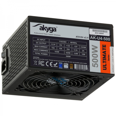 ATX Power Supply 500W Akyga AK-U4-500 P4+4 PCI-E 6 pin 6+2 pin 6x SATA APFC 80+ bronze FAN 12cm