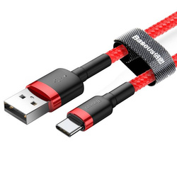 Baseus Cafule Cable wytrzymały nylonowy kabel przewód USB / USB-C QC3.0 3A 1M czerwony (CATKLF-B09)