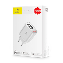 Baseus Mirror Lake inteligentna ładowarka sieciowa adapter EU z wyświetlaczem napięcia ładowania 3x USB 3.4A biały (CCALL-BH02)