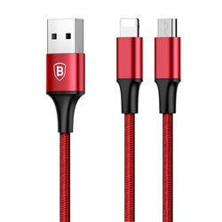 Baseus Rapid kabel przewód USB 2w1 Lightning / micro USB w nylonowym oplocie 3A 1.2m czerwony (CAML-SU09)