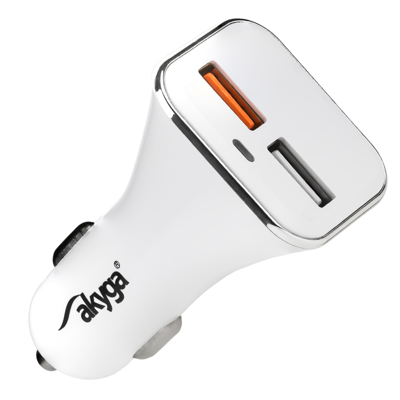 Car charger 12/24V Akyga AK-CH-08 18W 2x USB-A Quick Charge 3.0 5-12V / 1.5-3A white