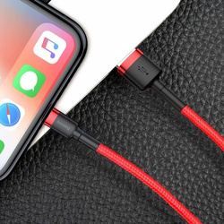 Baseus Cafule Cable wytrzymały nylonowy kabel przewód USB / Lightning QC3.0 1.5A 2M czerwony (CALKLF-C09)