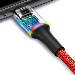 Baseus Halo Data Cable wytrzymały nylonowy kabel przewód USB / USB-C z diodą LED 3A 0,5M czerwony (CATGH-A09)