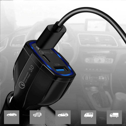 Wozinsky ładowarka samochodowa szybkie ładowanie Quick Charge 3.0 QC3.0 2xUSB / USB Typ C czarny (WCC-01)