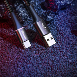 Baseus Halo Data Cable wytrzymały nylonowy kabel przewód USB / USB-C z diodą LED 3A 0,5M czerwony (CATGH-A09)