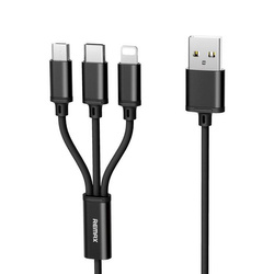 Remax Gition 3in1 RC-131th Nylon Braided USB - micro USB / Lightning / USB-C Cable 2.8A 1,15M black