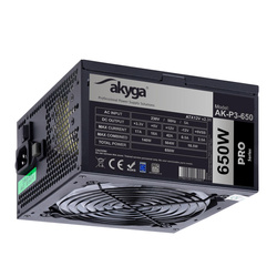 Zasilacz ATX 650W Akyga AK-P3-650 P4+4 PCI-E 6 pin 6+2 pin 5x SATA Molex PPFC RGB FAN 12cm