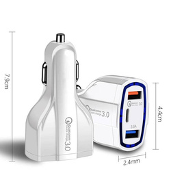 Wozinsky ładowarka samochodowa szybkie ładowanie Quick Charge 3.0 QC3.0 2xUSB / USB Typ C czarny (WCC-01)