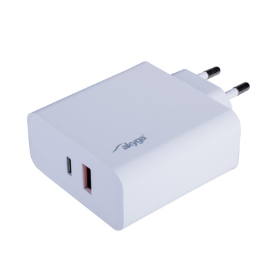 Ładowarka sieciowa Akyga AK-CH-15 65W USB-A + USB-C Quick Charge 3.0 5-20V / 1.5-3.25A biała