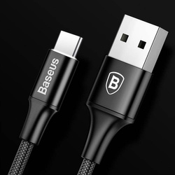 Baseus Rapid kabel przewód USB / USB Typ C w nylonowym oplocie z diodą LED 2A 1m czarny (CATSU-B01)