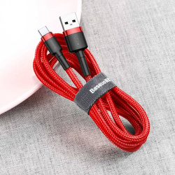 Baseus Cafule Cable wytrzymały nylonowy kabel przewód USB / USB-C QC3.0 3A 1M czerwony (CATKLF-B09)