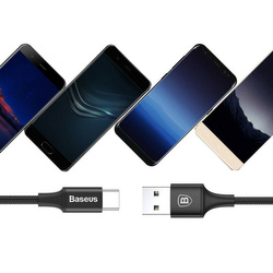 Baseus Rapid kabel przewód USB / USB Typ C w nylonowym oplocie z diodą LED 2A 1m czarny (CATSU-B01)