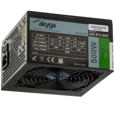 ATX Power Supply 500W Akyga AK-P3-500 P4+4 2x PCI-E 6+2 pin 5x SATA 2x Molex PPFC FAN 12cm