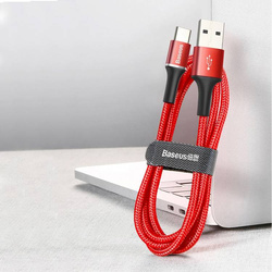 Baseus Halo Data Cable wytrzymały nylonowy kabel przewód USB / USB-C z diodą LED 3A 0,5M czerwony (CATGH-A09)