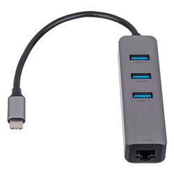 Hub USB type C to 3x USB 3.0 Akyga AK-AD-66 network card 10/100/1000 15cm