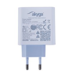 Ładowarka sieciowa Akyga AK-CH-14 45W USB-A + USB-C PD Quick Charge 3.0 5-20V / 2.25-3A biała