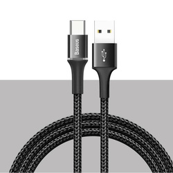 Baseus Halo Data Cable wytrzymały nylonowy kabel przewód USB / USB-C z diodą LED 3A 0,5M czerwony (CATGH-A09)