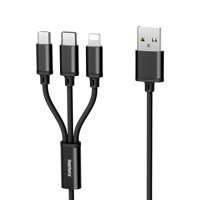 Remax Gition RC-131th nylonowy kabel 3w1 USB - micro USB / Lightning / USB-C 2.8A 1,15M czarny