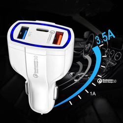 Wozinsky ładowarka samochodowa szybkie ładowanie Quick Charge 3.0 QC3.0 2xUSB / USB Typ C czarny (WCC-01)