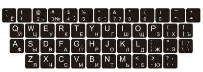 Naklejki na klawiaturę QWERTY + CYRYLICA 13x13 mm