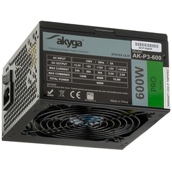 Zasilacz ATX 600W Akyga AK-P3-600 P4+4 2x PCI-E 6+2 pin 5x SATA 2x Molex PPFC FAN 12cm