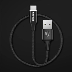 Baseus Rapid kabel przewód USB / USB Typ C w nylonowym oplocie z diodą LED 2A 1m czarny (CATSU-B01)