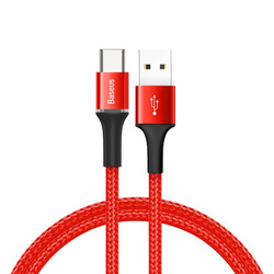 Baseus Halo Data Cable wytrzymały nylonowy kabel przewód USB / USB-C z diodą LED 3A 0,5M czerwony (CATGH-A09)