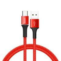 Baseus Halo Data Cable wytrzymały nylonowy kabel przewód USB / USB-C z diodą LED 3A 0,5M czerwony (CATGH-A09)