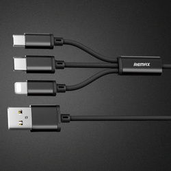 Remax Gition 3in1 RC-131th Nylon Braided USB - micro USB / Lightning / USB-C Cable 2.8A 1,15M black