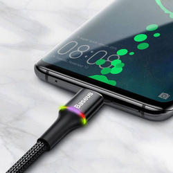 Baseus Halo Data Cable wytrzymały nylonowy kabel przewód USB / USB-C z diodą LED 3A 0,5M czerwony (CATGH-A09)