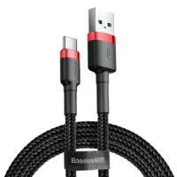 Baseus Cafule Cable wytrzymały nylonowy kabel przewód USB / USB-C QC3.0 3A 0,5M czarno-czerwony (CATKLF-A91)