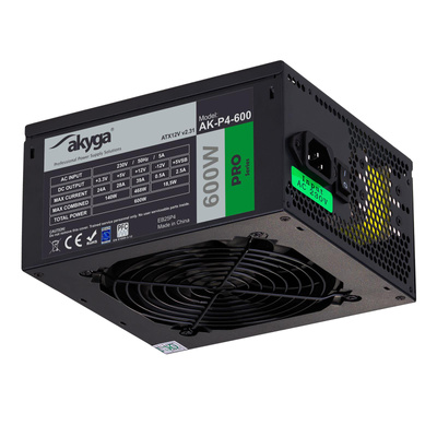 ATX Power Supply 600W Akyga AK-P4-600 Semi-Modular P4+4 PCI-E 6 pin 6+2 pin 5x SATA 2x Molex FAN 12cm