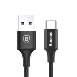 Baseus Rapid kabel przewód USB / USB Typ C w nylonowym oplocie z diodą LED 2A 1m czarny (CATSU-B01)