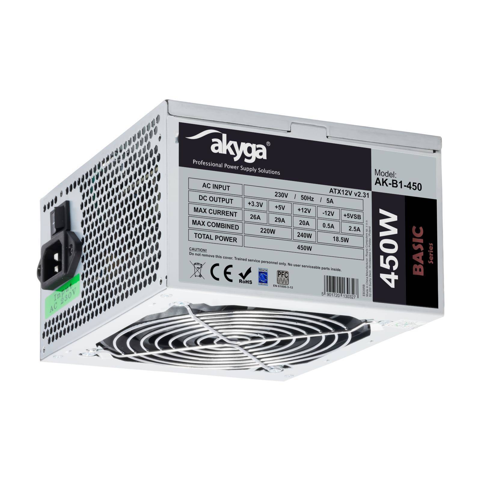 Zasilacz ATX 450W Akyga AK-B1-450 P4 3x SATA 2x Molex PPFC FAN 12cm